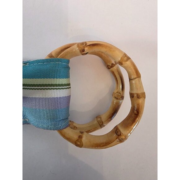 Eliza B Leather Man Womens Belt Medium With Bamboo Buckle & Striped Design - Picture 6 of 8